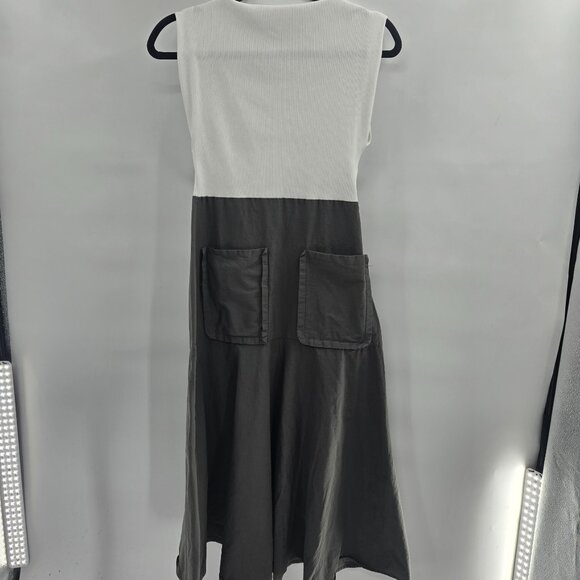 Zara White Green Cotton Ribbed Pockets Sleeveless Midi Dress Medium - Picture 1 of 13